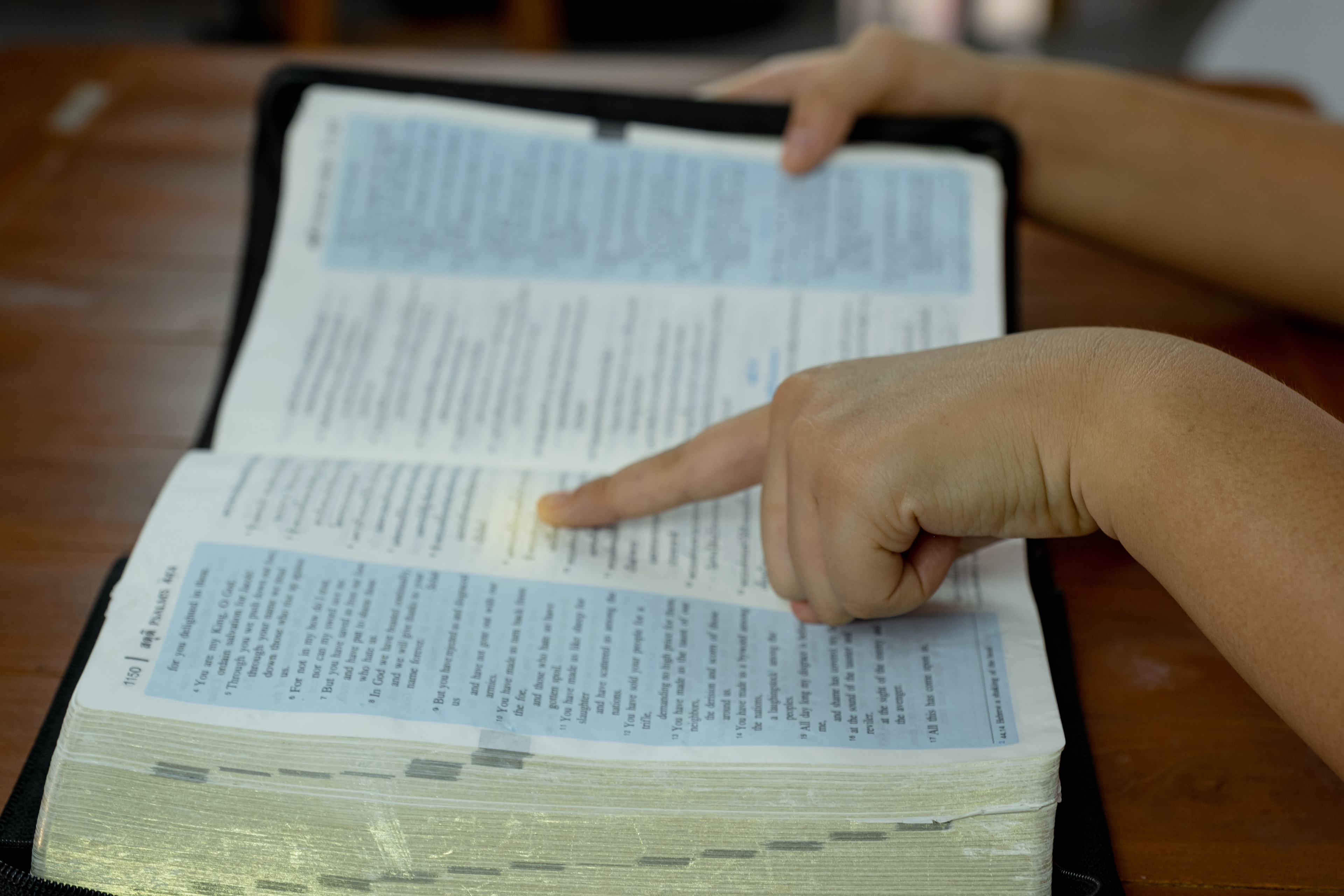 Close Up Finger on Bible